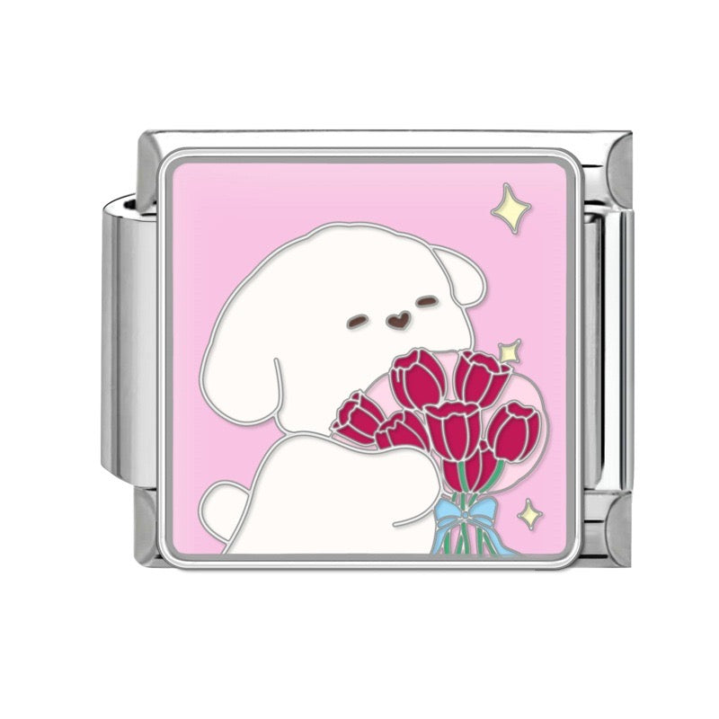 Prívesok Psík s kyticou tulipánov