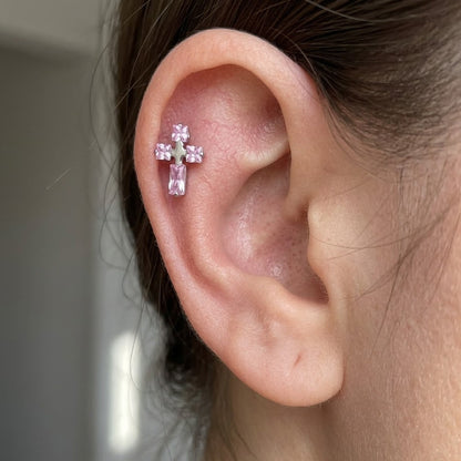 Strieborný 'Pink Cross' Labret