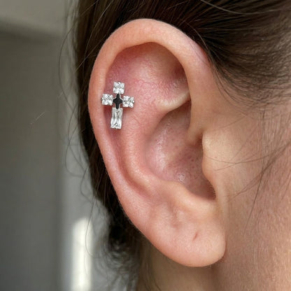 Strieborný 'Clear Cross' Labret