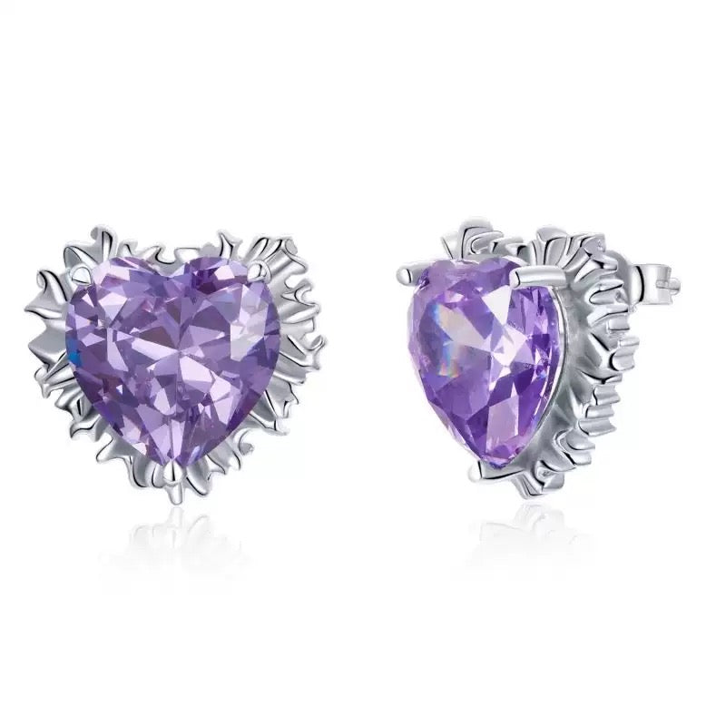 Náušnice Fialové Srdce