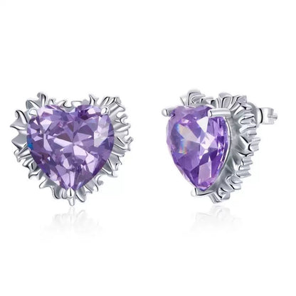 Náušnice Fialové Srdce