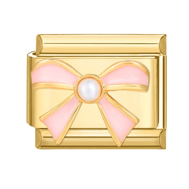 Prívesok Ružová mašľa s perlou