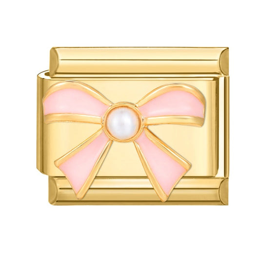 Prívesok Ružová mašľa s perlou