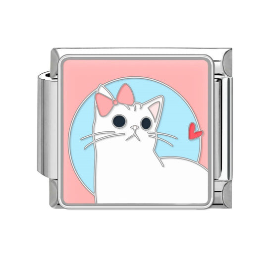 Prívesok Biela mačka s mašličkou