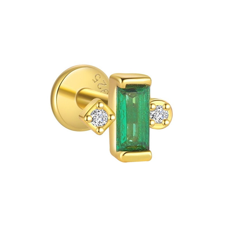 Piercing Náušnica Zirconia Baguette Smaragd S925 Gold