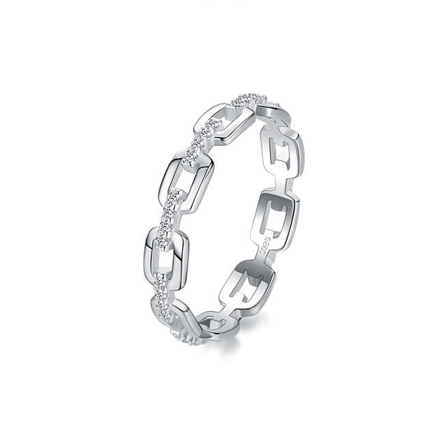 Prsteň Strieborný článkový s kamienkami