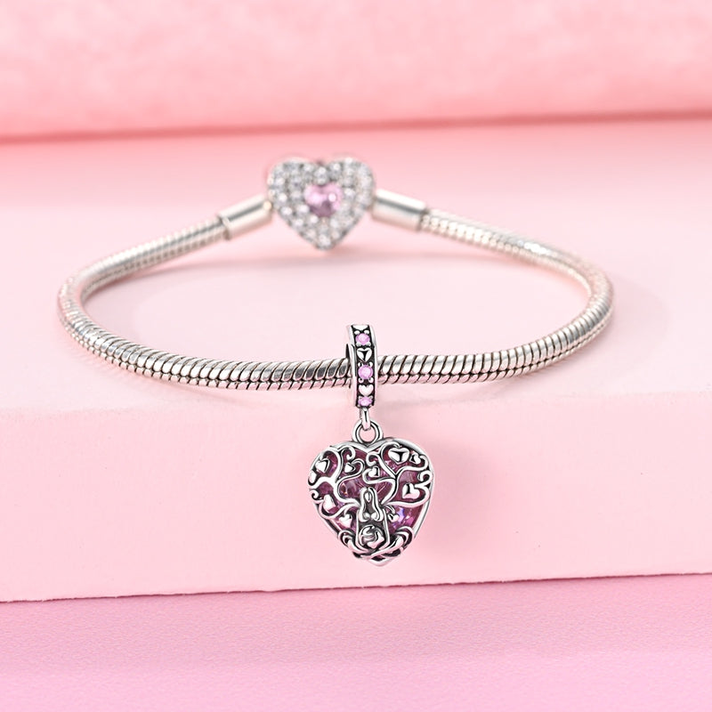 Strom lásky v srdci s ružovým krištáľom