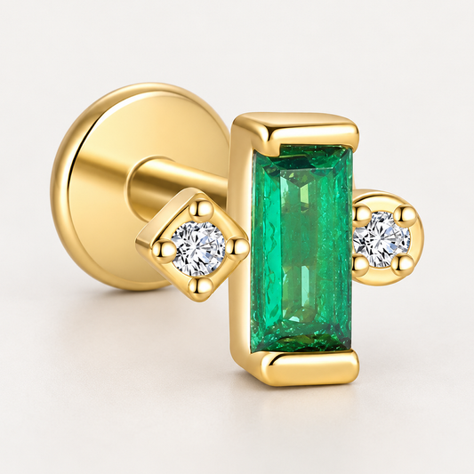 Piercing Náušnica Zirconia Baguette Smaragd Ag 925