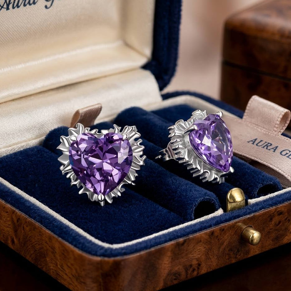 Náušnice Fialové Srdce