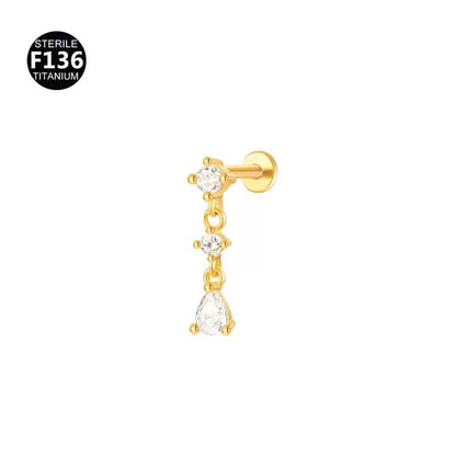 Piercing Náušnica Zirconia Retiazka Titánium Gold