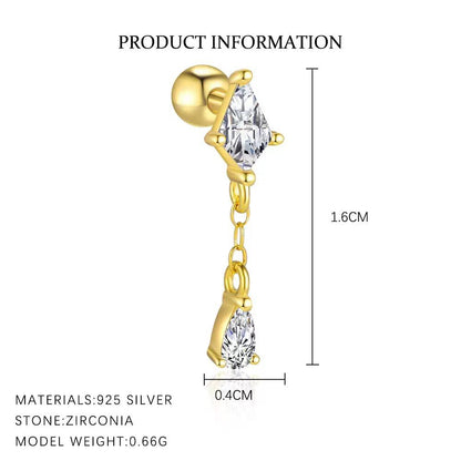 Piercing Náušnica Zirconia Romb Retiazka S925 Gold