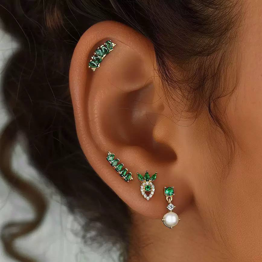 Piercing Náušnica Zirconia Oblúk Smaragd Ag 925