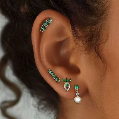 Piercing Náušnica Zirconia Oblúk Smaragd Ag 925