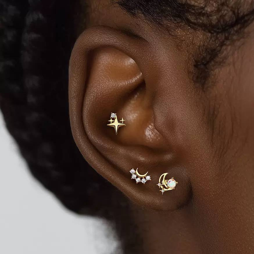 Piercing Náušnica Zirconia Mesiac Ag 925