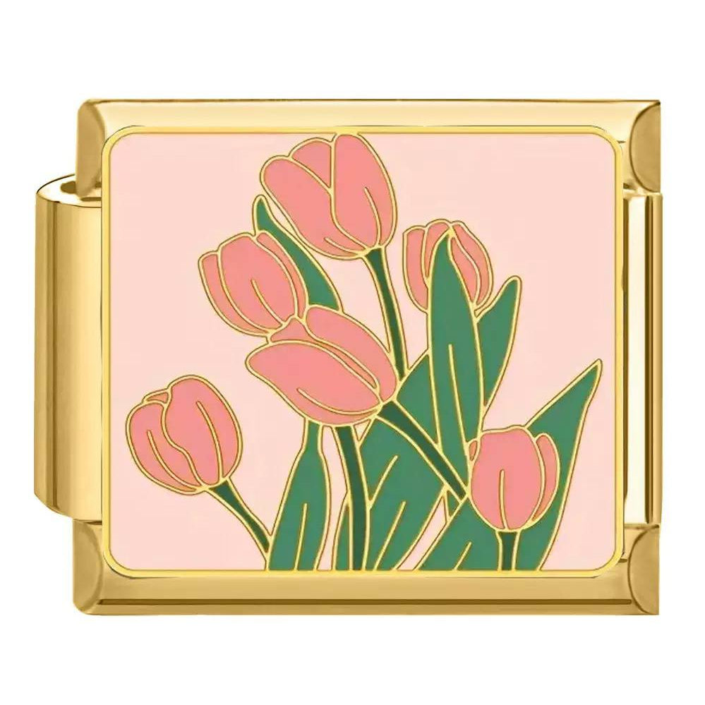 Prívesok Ružové tulipány buket – Zlatá