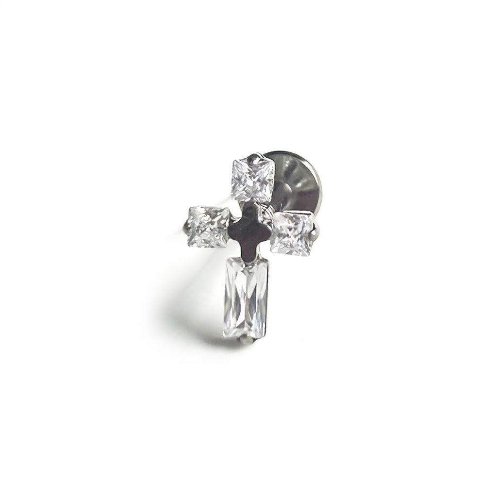 Strieborný 'Clear Cross' Labret
