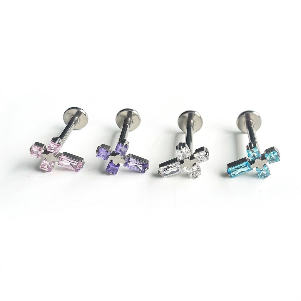 Strieborný 'Clear Cross' Labret